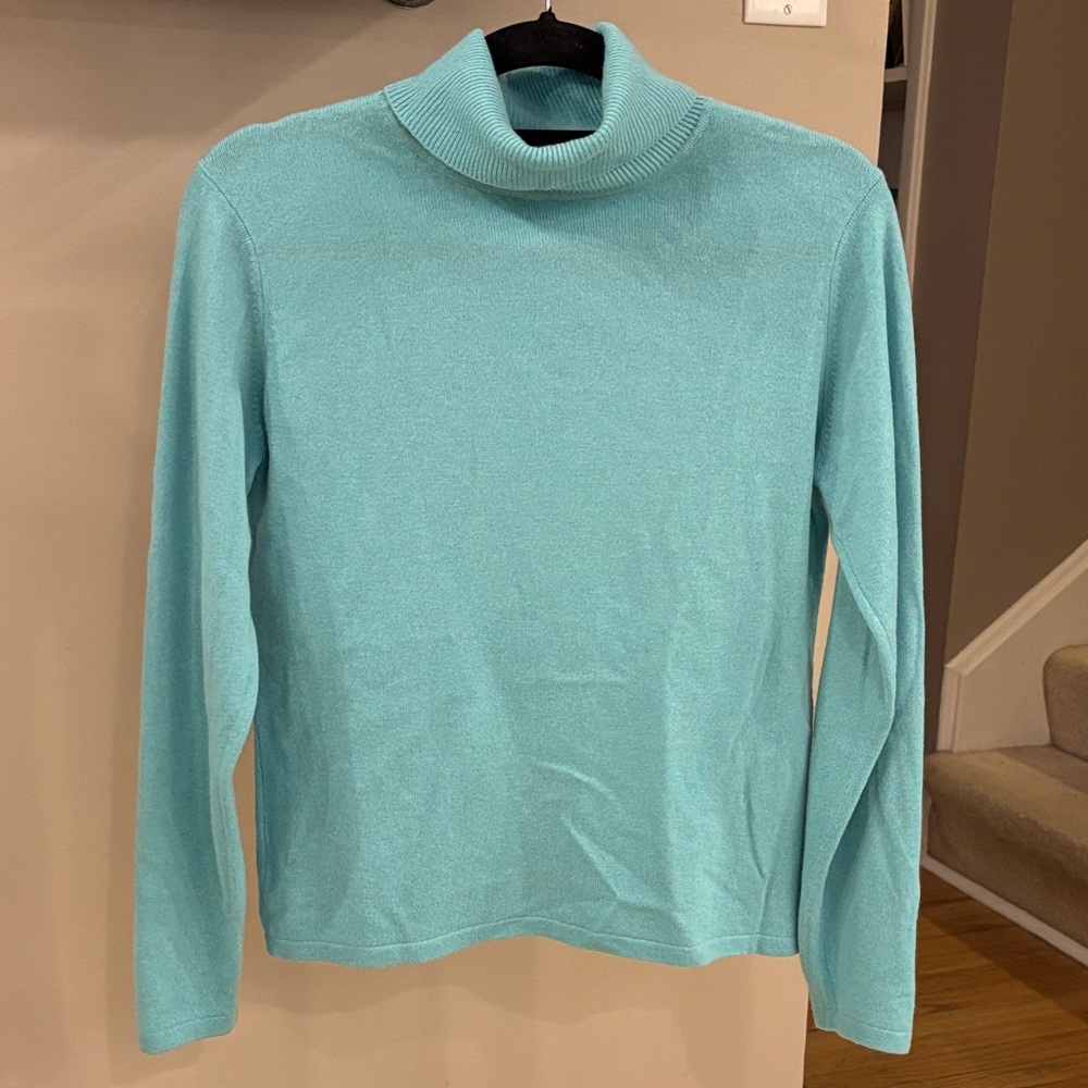 Orvis 100% Cashmere Turtleneck Sweater Blue Size S